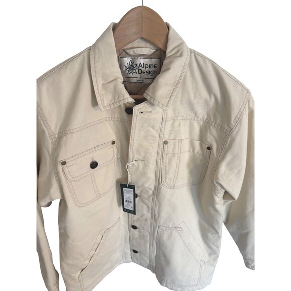 Alpine Design Quilted Lined Chore Coat Size Small Natural Khaki Pockets Full Zip - Picture 13 of 16